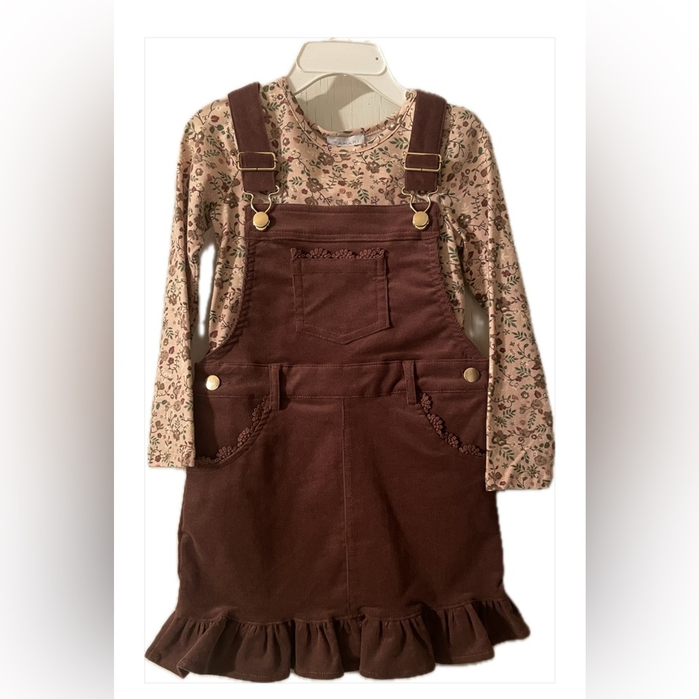 3T Tahari Dark Mauve Kids Overall Dress with Floral Top